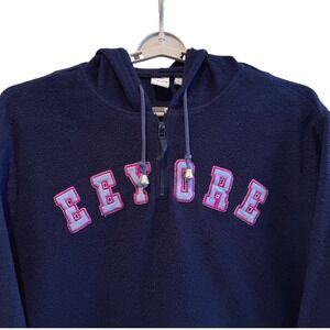 Disney Plus Eeyore Fleece Pullover Hoodie Women 2X Navy Blue Quarter Zip VTG 90s